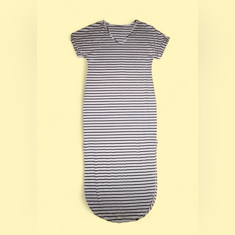 Boutique Striped Midi Dress Fitted V Neck - Size Large - NWT - Picture 4 of 7